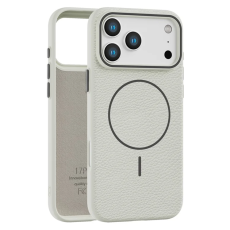 A-One Brand - iPhone 17 Pro Mobilskal Magsafe Litchi Pattern - Vit