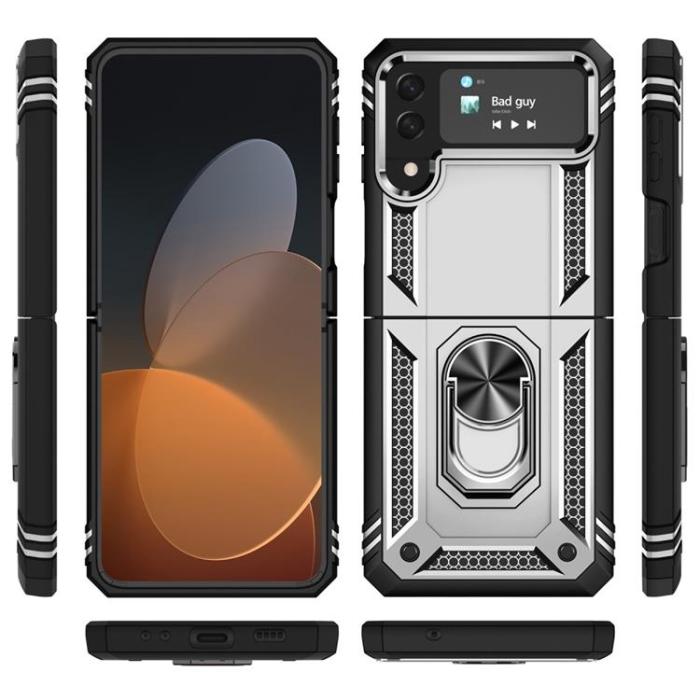 A-One Brand - Galaxy Z Flip 4 Skal Ringhållare Kickstand - Silver