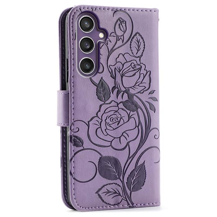 OEM - Samsung Galaxy A57 Plånboksfodral Konstläder Ställ Impräntad Ros - Lila