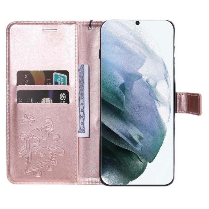 A-One Brand - Butterfly Imprinted Fodral Galaxy S22 - Rosa Guld