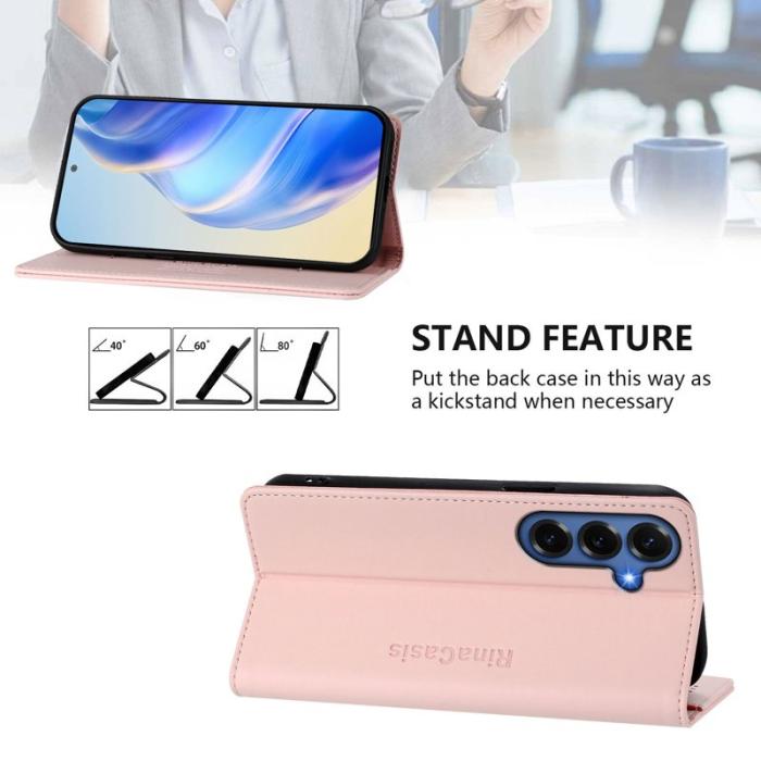 OEM - RINACASIS Samsung Galaxy S26+ Plånboksfodral Konstläder RFID Skydd - Rosa