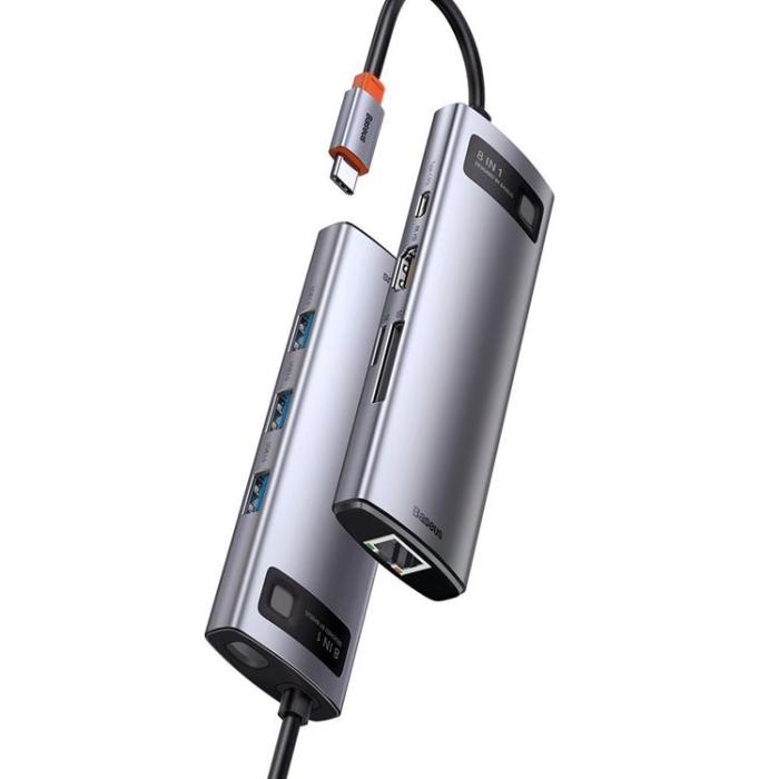BASEUS - Baseus Metal 8in1 Multifunctional HUB USB-C 100 W - Grå