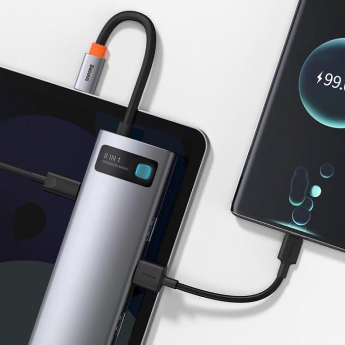 BASEUS - Baseus Metal 8in1 Multifunctional HUB USB-C 100 W - Grå