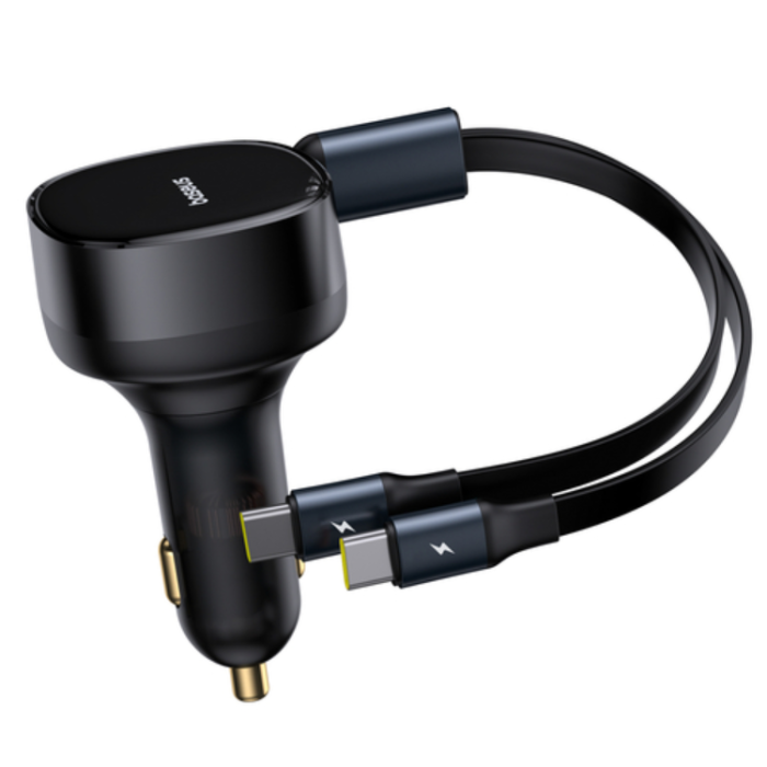 BASEUS - Baseus Billaddare Enjoyment Retractable 2-in-1 33W med USB-C - Svart