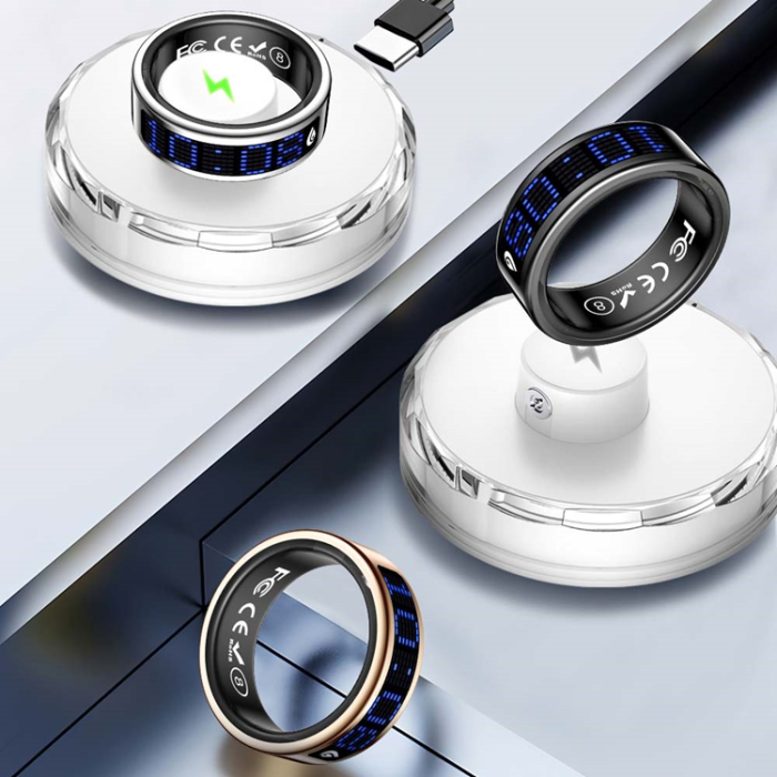 A-One Brand - Digital Display Smart Ring med Laddningsfodral SR16 - Svart