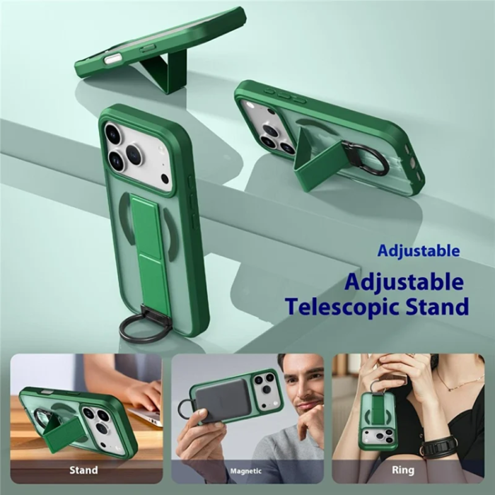 A-One Brand - iPhone 17 Pro Mobilskal Magsafe Metal D-Ring Kickstand - Grön
