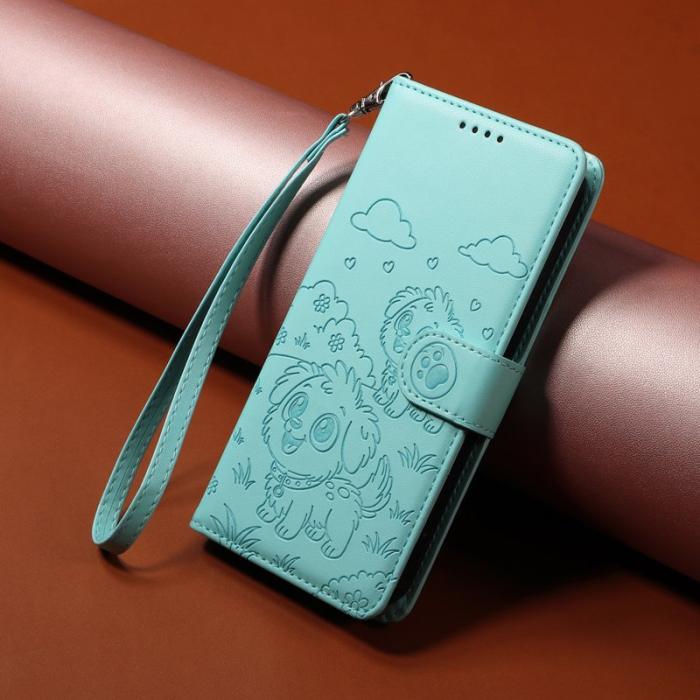 OEM - Mobilskal till Samsung Galaxy S26 Plus RFID-Skydd KonstLäder Hundmönster - Grön