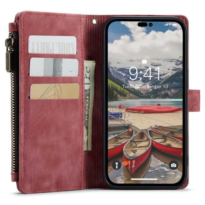 Caseme - CASEME iPhone 14 Pro Plånboksfodral C30 Zipper - Röd