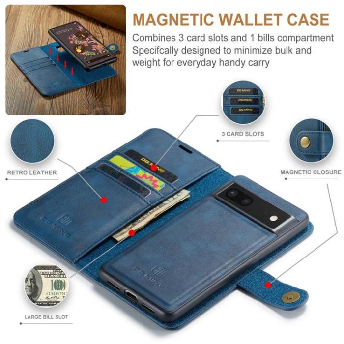 DG.MING - DG.MING Google Pixel 7 Plånboksfodral Detachable 2in1 Äkta läder - Blå