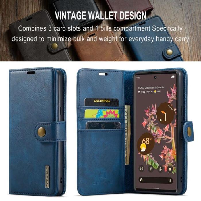 DG.MING - DG.MING Google Pixel 7 Plånboksfodral Detachable 2in1 Äkta läder - Blå