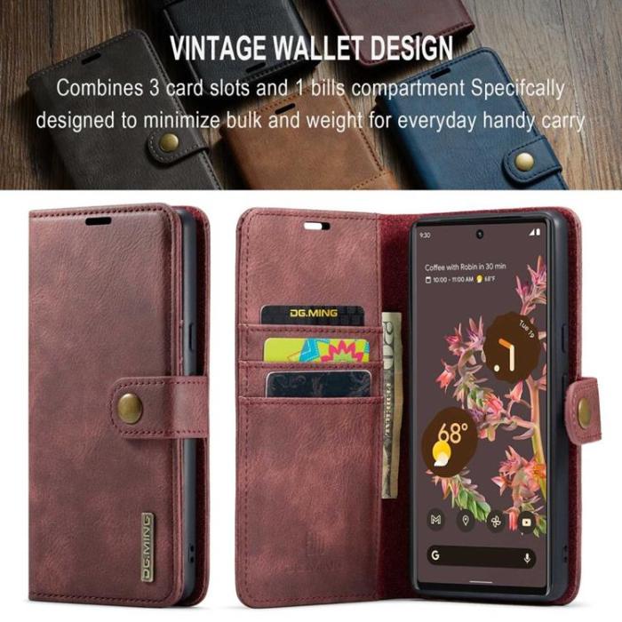 DG.MING - DG.MING Google Pixel 7 Plånboksfodral Detachable 2in1 Äkta läder - Röd