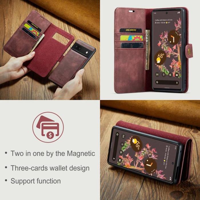 DG.MING - DG.MING Google Pixel 7 Plånboksfodral Detachable 2in1 Äkta läder - Röd