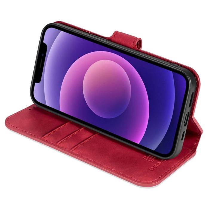DG.MING - DG.MING iPhone 14 Plus Plånboksfodral Retro Stil Röd Konstläder