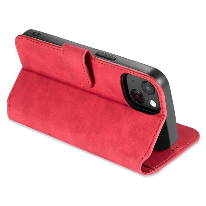 DG.MING - DG.MING iPhone 14 Plus Plånboksfodral Retro Stil Röd Konstläder