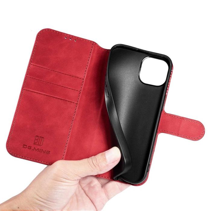 DG.MING - DG.MING iPhone 14 Plus Plånboksfodral Retro Stil Röd Konstläder