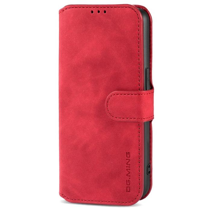 DG.MING - DG.MING iPhone 14 Plus Plånboksfodral Retro Stil Röd Konstläder