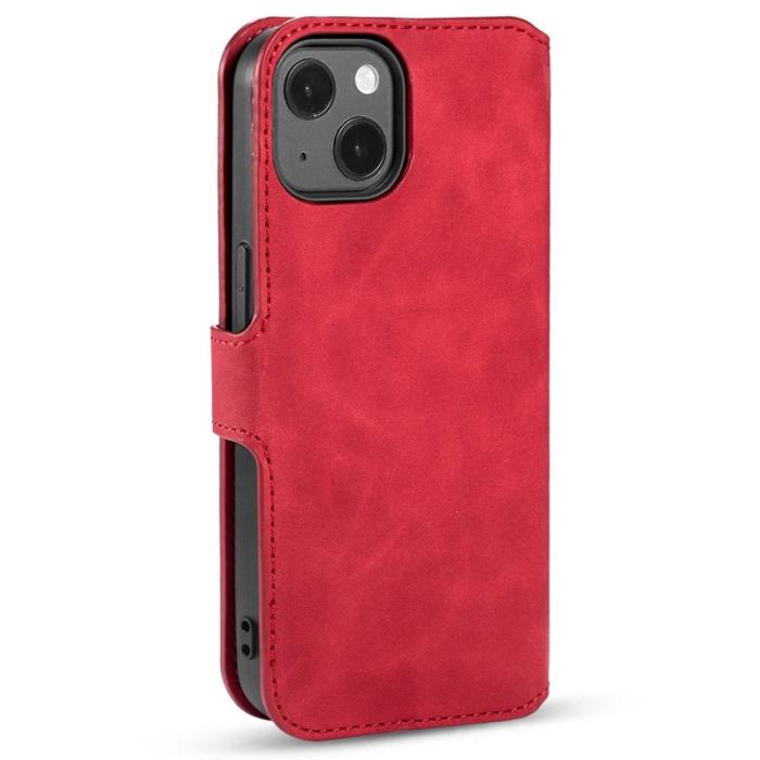 DG.MING - DG.MING iPhone 14 Plus Plånboksfodral Retro Stil Röd Konstläder