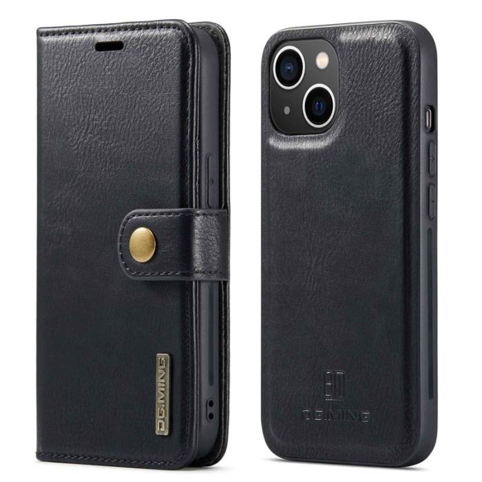 DG.MING - DG.MING iPhone 14 Plus Plånboksfodral Äkta läderMagnetisk Svart