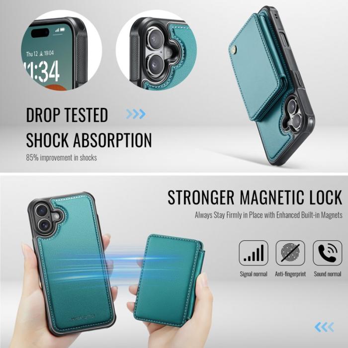 JEEHOOD - JEEHOOD J05 Mobilskal till iPhone 17 i Läder med Magnetficka - Blå