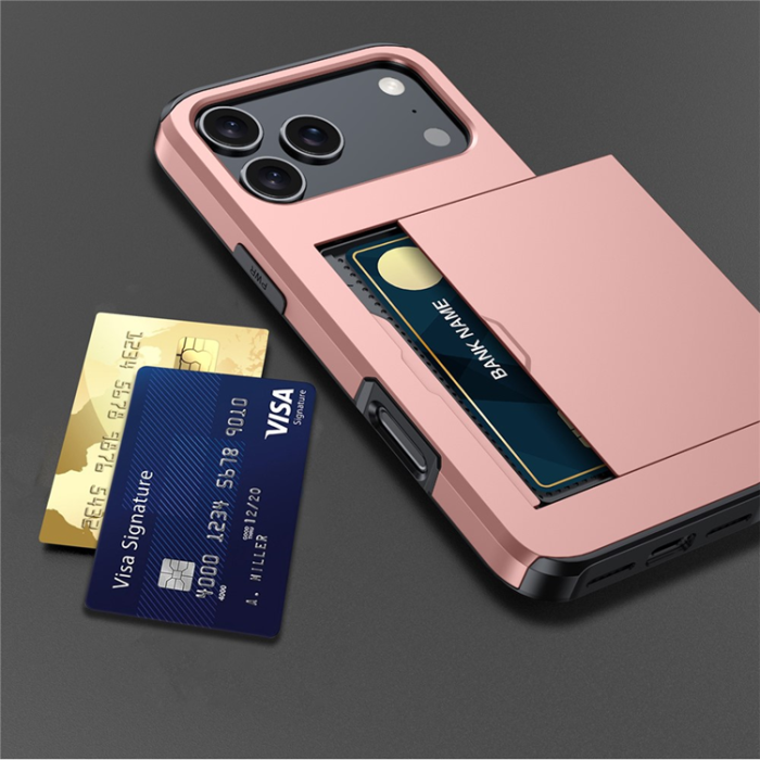 Amorus - AMORUS iPhone 17 Pro Max Mobilskal Glidande Korthållare - Guld