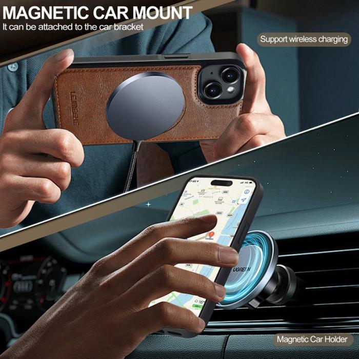 LC.imeeke - LC.IMEEKE iPhone 15 Fodral Magnetiskt KonstLäder - Brun
