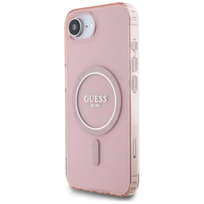 Guess - Guess iPhone 16e Mobilskal MagSafe IML Glitter Circle - Rosa