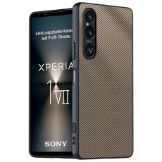 A-One Brand - Sony Xperia 1 VII Mobilskal Läder Carbon Fiber - Guld