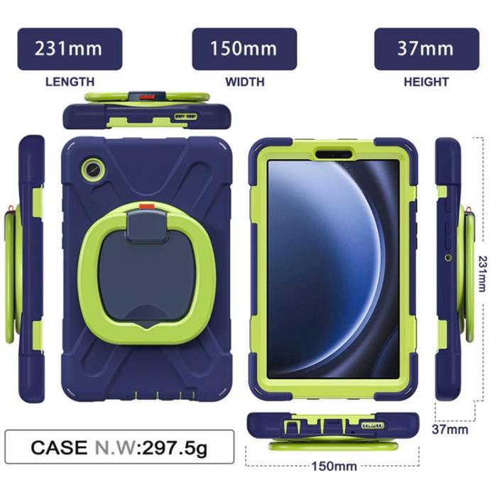 A-One Brand - Galaxy Tab A9 Skal Kickstand Handle Grip - Marinblå / Gulgrön