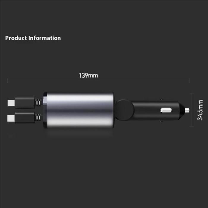 OEM - Billaddare 100W Snabbladdningsadapter med Indragbara Typ-C-Kablar X16