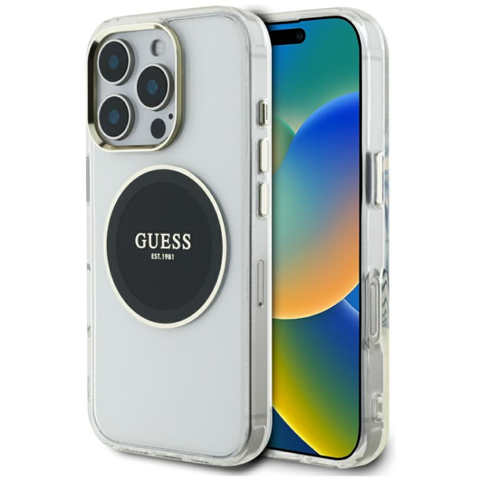 Guess - Guess iPhone 16 Pro Max Mobilskal MagSafe Metal Circle Logo - Svart