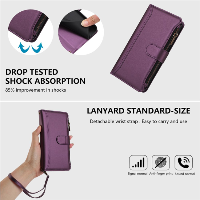 A-One Brand - iPhone 17 Pro Plånboksfodral Zipper Med Rem - Lila