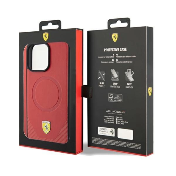 Ferrari - Ferrari iPhone 15 Pro Mobilskal Magsafe Carbon Metal Logo - Röd