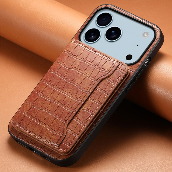 A-One Brand - iPhone 17 Pro Mobilskal Korthållare Crocodile - Brun
