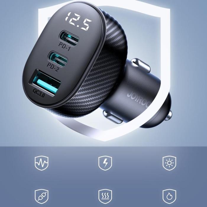 Joyroom - Joyroom Billaddare 30W 2x USB-C USB-A med Display - Svart