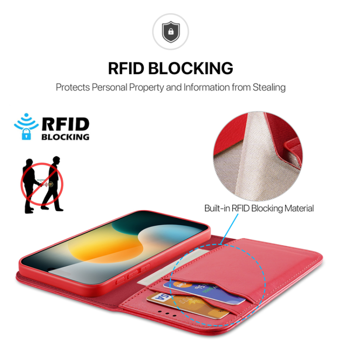 Dux Ducis - Dux Ducis iPhone 17 Pro Plånboksfodral Äkta Läder Hivo - Röd