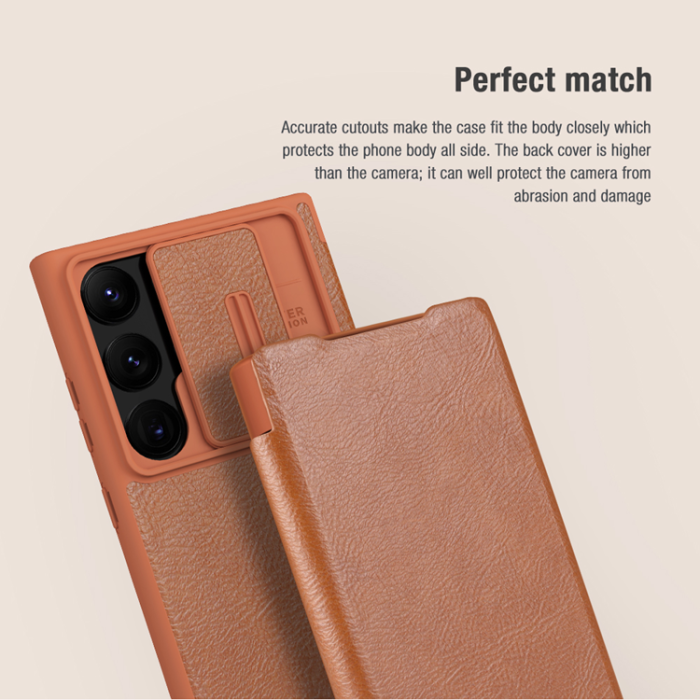 Nillkin - Nillkin Galaxy S23 Ultra Plånboksfodral Qin Pro - Brun