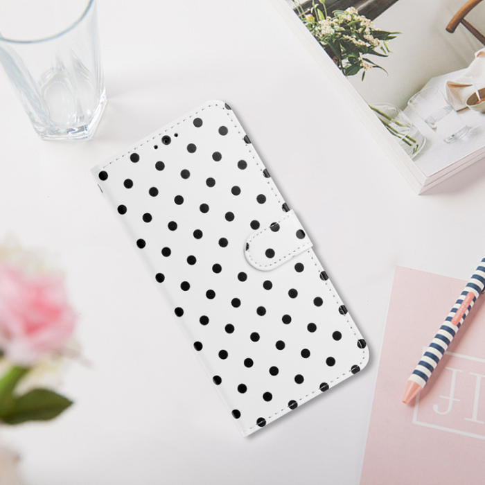 A-One Brand - OnePlus 15 5G Plånboksfodral Polka Dot Pattern Läder - Vit