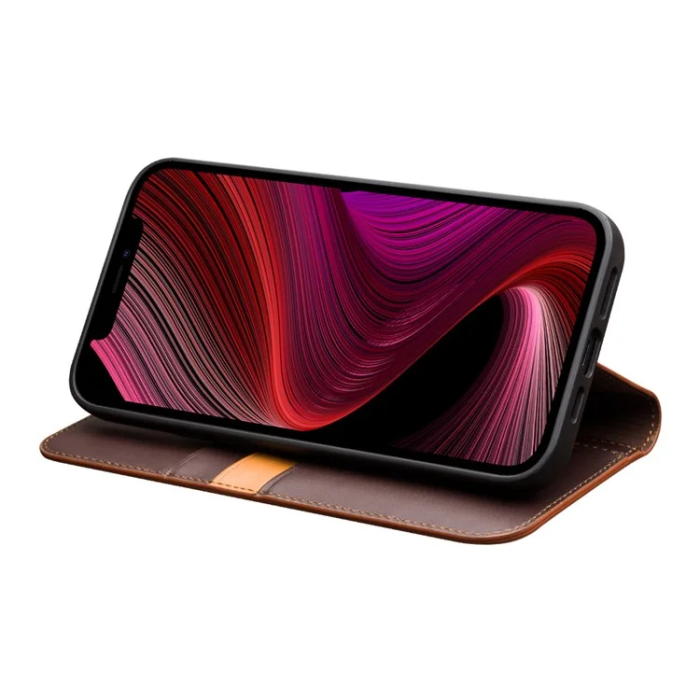 QIALINO - Qialino iPhone 13 Mini Plånboksfodral Cowhide Äkta Läder