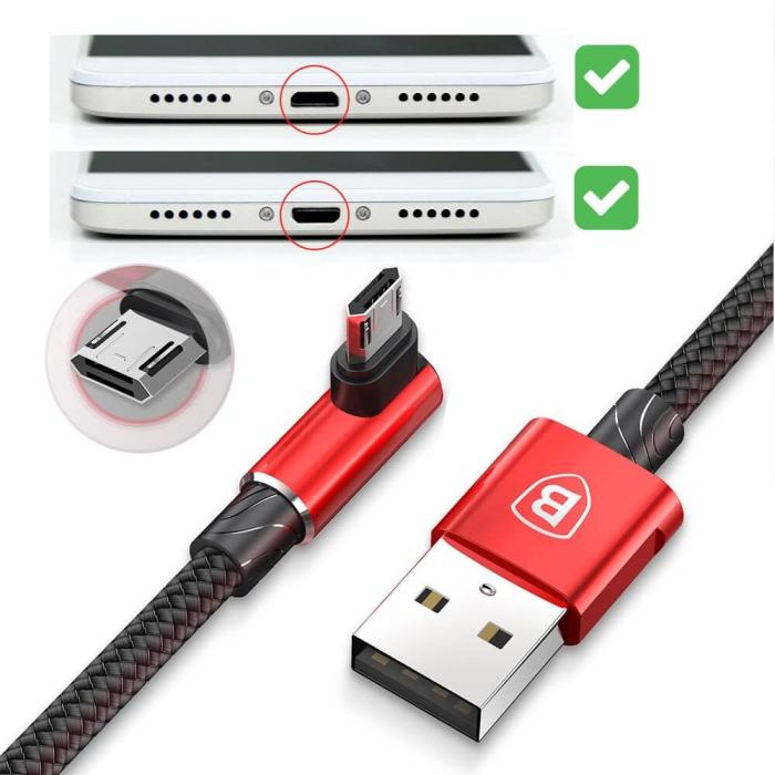 BASEUS - Baseus MVP Dubbelsidig Elbow Kabel micro USB 1.5A 2M Svart