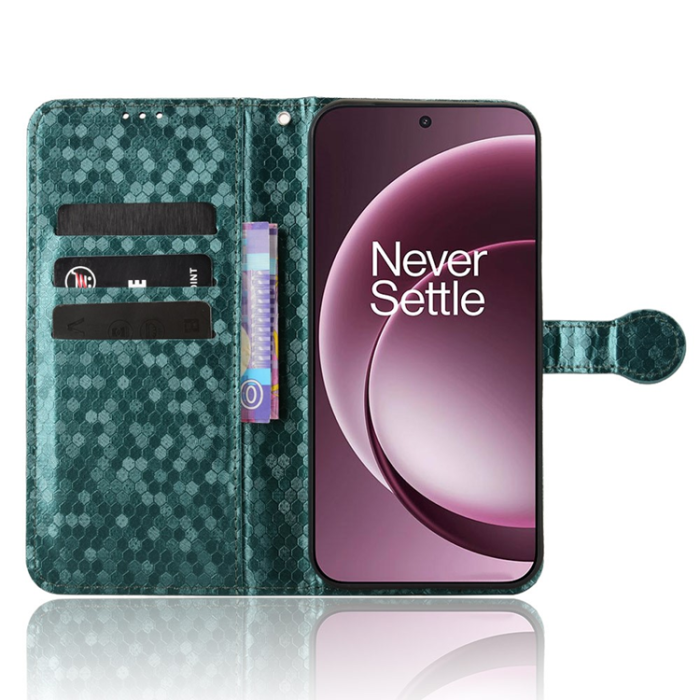 A-One Brand - OnePlus 15 5G Konstläder Plånboksfodral Dot Pattern Imprint - Grön