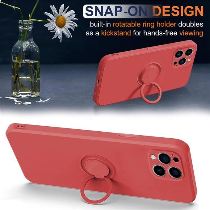 OEM - iPhone 15 Pro Mobilskal Ringhållare Liquid Silikon - Röd