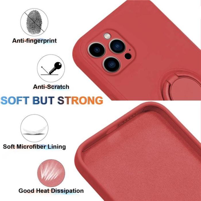 OEM - iPhone 15 Pro Mobilskal Ringhållare Liquid Silikon - Röd