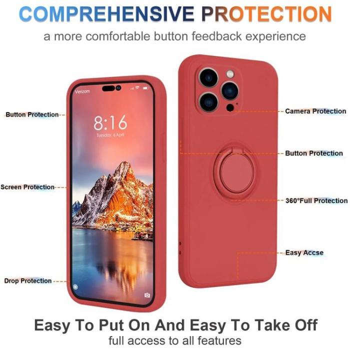 OEM - iPhone 15 Pro Mobilskal Ringhållare Liquid Silikon - Röd