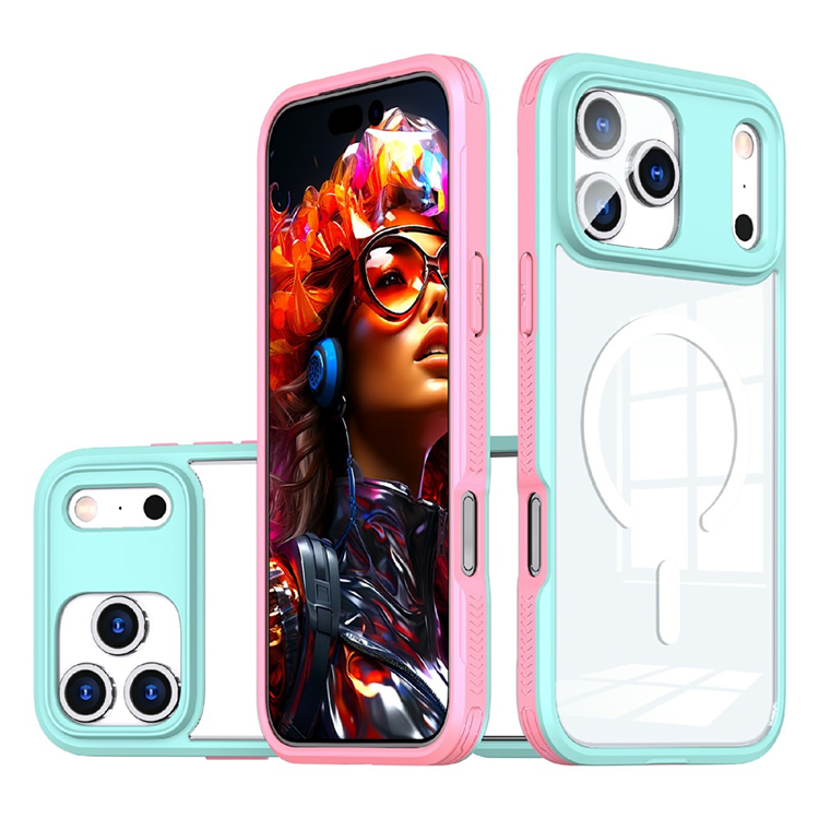 iPhone 17 Pro Mobilskal MagSafe TPU + PC Clear - Blå/Rosa | 2353 | AlltMobil