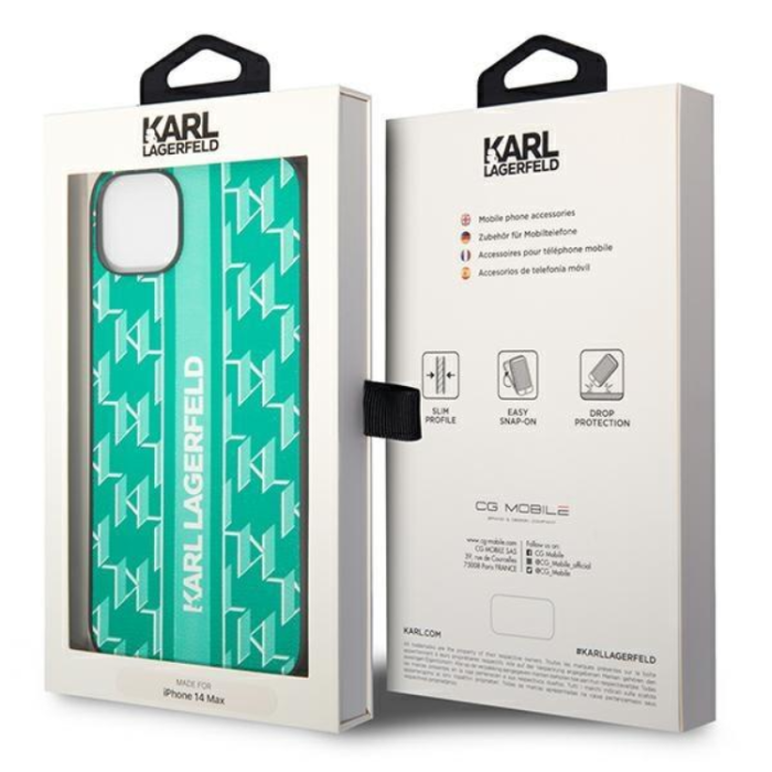 KARL LAGERFELD - Karl Lagerfeld iPhone 14 Plus Skal Monogram Stripe - Grön