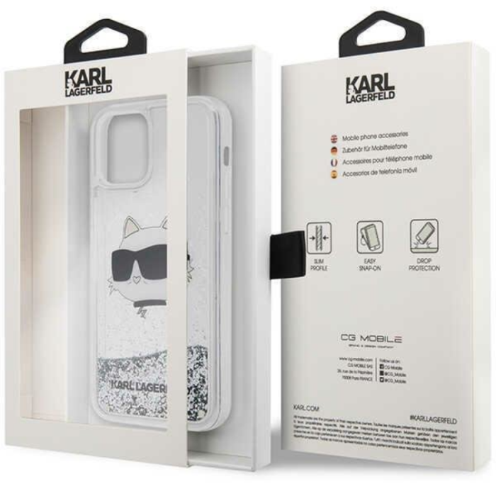 KARL LAGERFELD - Karl Lagerfeld iPhone 12/12 Pro Skal Liquid Glitter Choupette Head - Silver