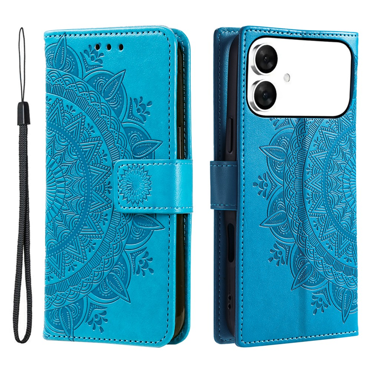 Galaxy S26 Edge Plånboksfodral Imprinted Totem Läder - Blå | 2353 | AlltMobil