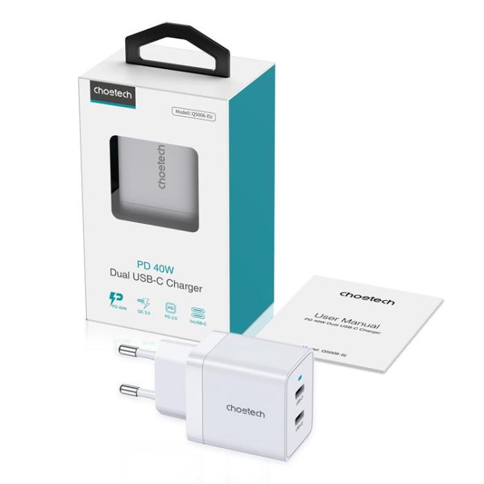 UTGATT1 - Choetech PD Väggladdare 2x USB-C 40W - Vit