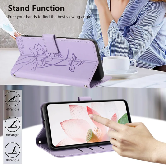 A-One Brand - iPhone 17 Pro Max Konstläder Plånboksfodral Lotus Imprint - Lila