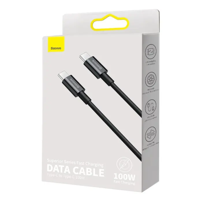 BASEUS - Baseus Superior USB-C till USB-C kabel 100W 5A 20V 2m - Svart
